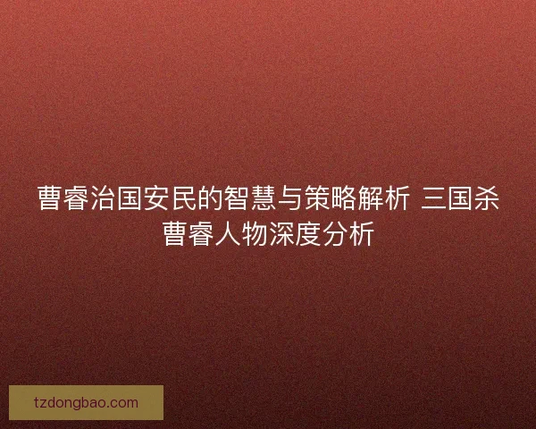 曹睿治国安民的智慧与策略解析 三国杀曹睿人物深度分析